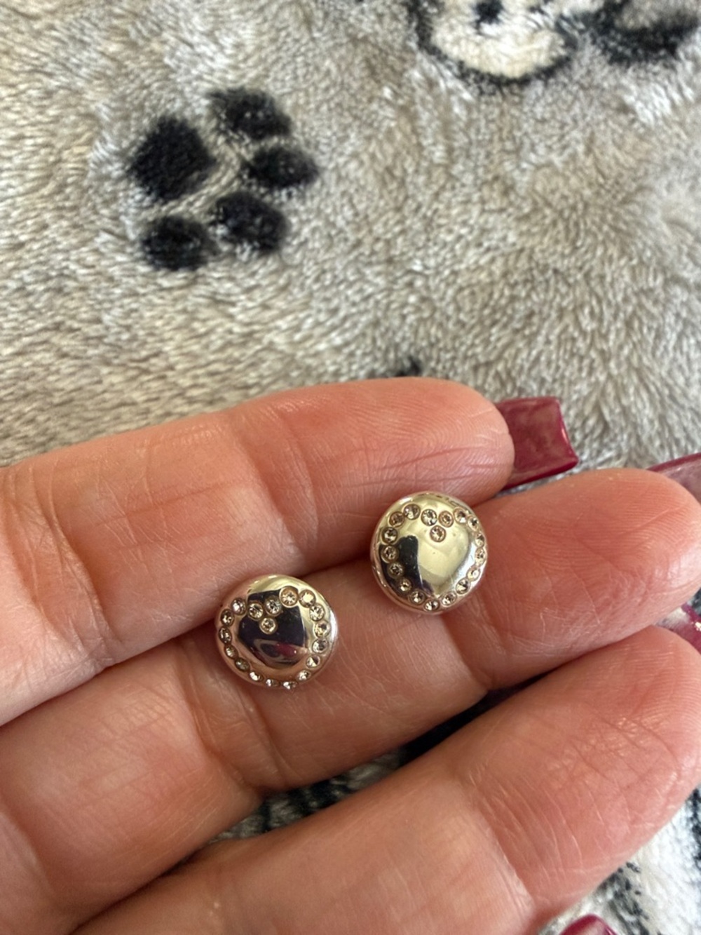 COACH Sterling Silver Heart Stud Earrings with Crystal Accents